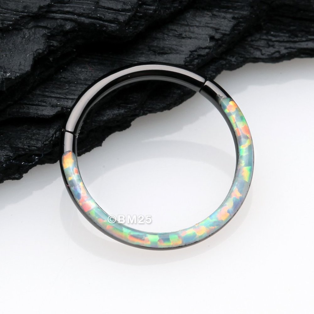 Blackline Brilliant Fire Opal Lined Front Facing Seamless Clicker Hoop Ring